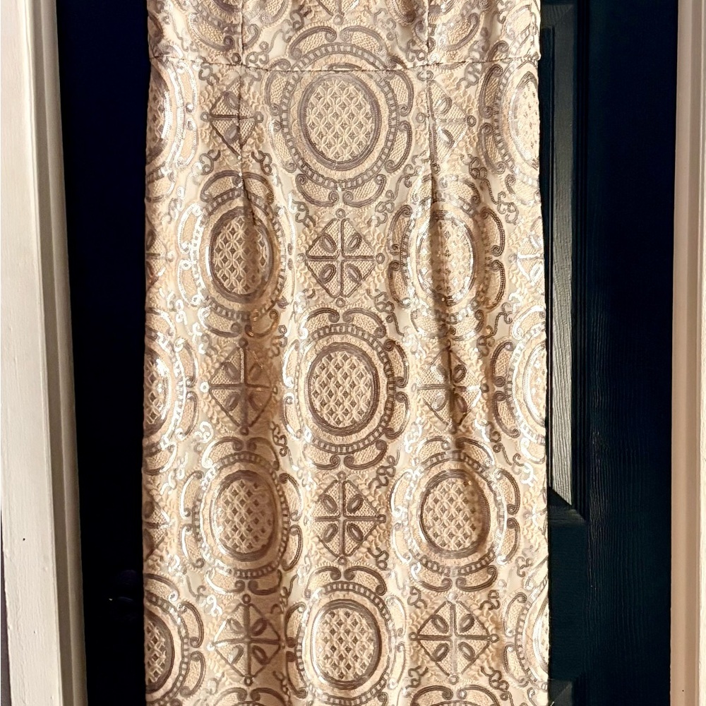 Adrianna Papell Strapless Dress in Gold and Cream